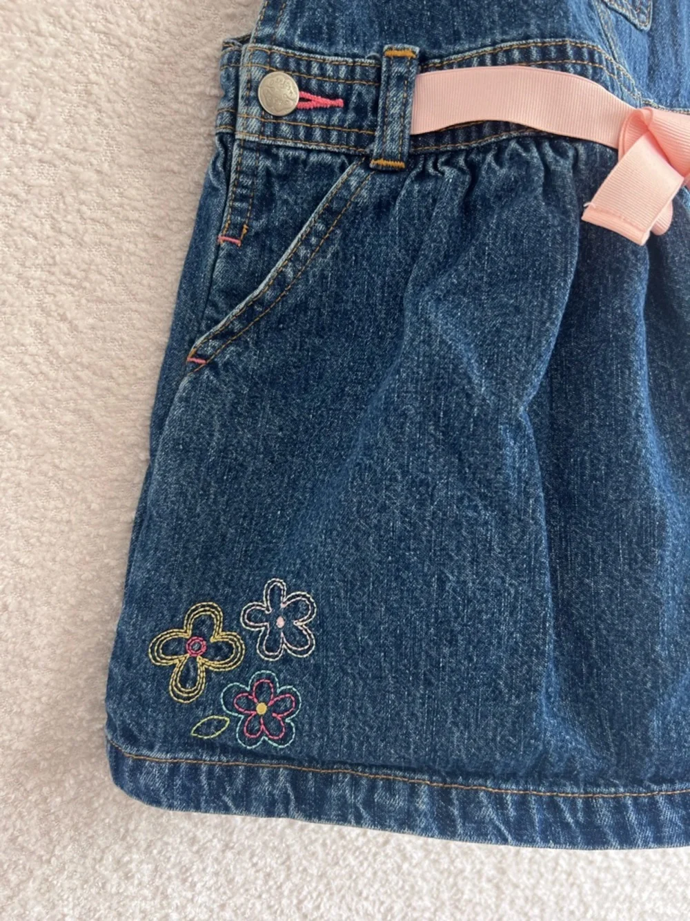 Osh Kosh B’Gosh Vintage Retro Baby Blue Denim Overalls‎ Dress Infant Size 24 Mon